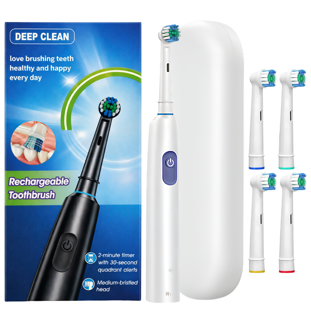 Elektrische Zahnbürste Deep Clean weiß + 4 Bürstenköpfe